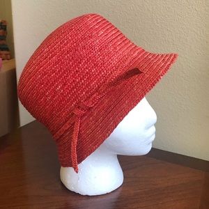 Vintage Lady Rachel coral color straw cloche style hat